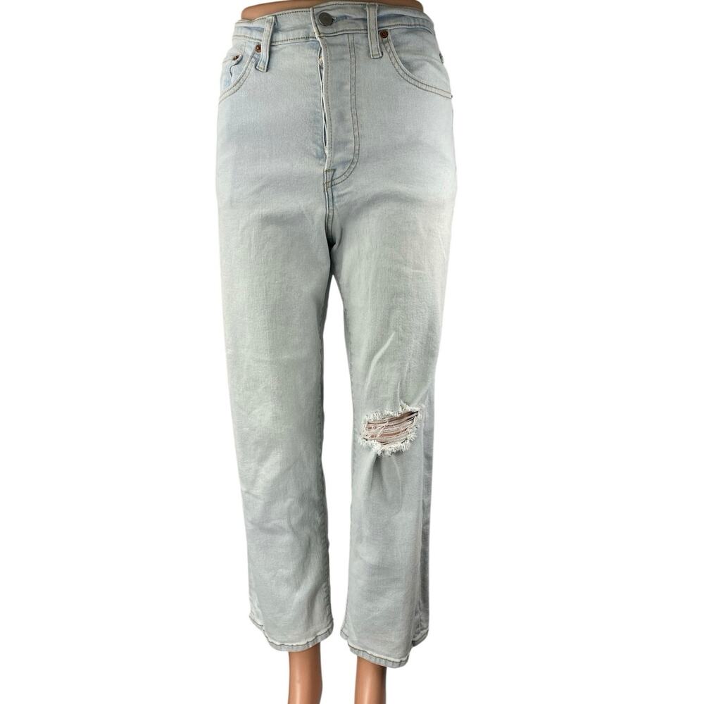 Levi's Ribcage Women's Blue High Rise Distressed Straight Denim Jeans Pants 28